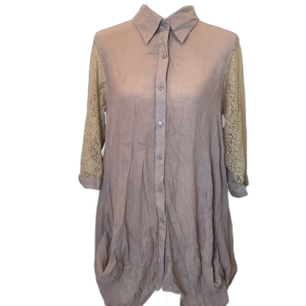 Remanika half sleeve sheer tunic blouse with lace details size 12 boho lagenlook